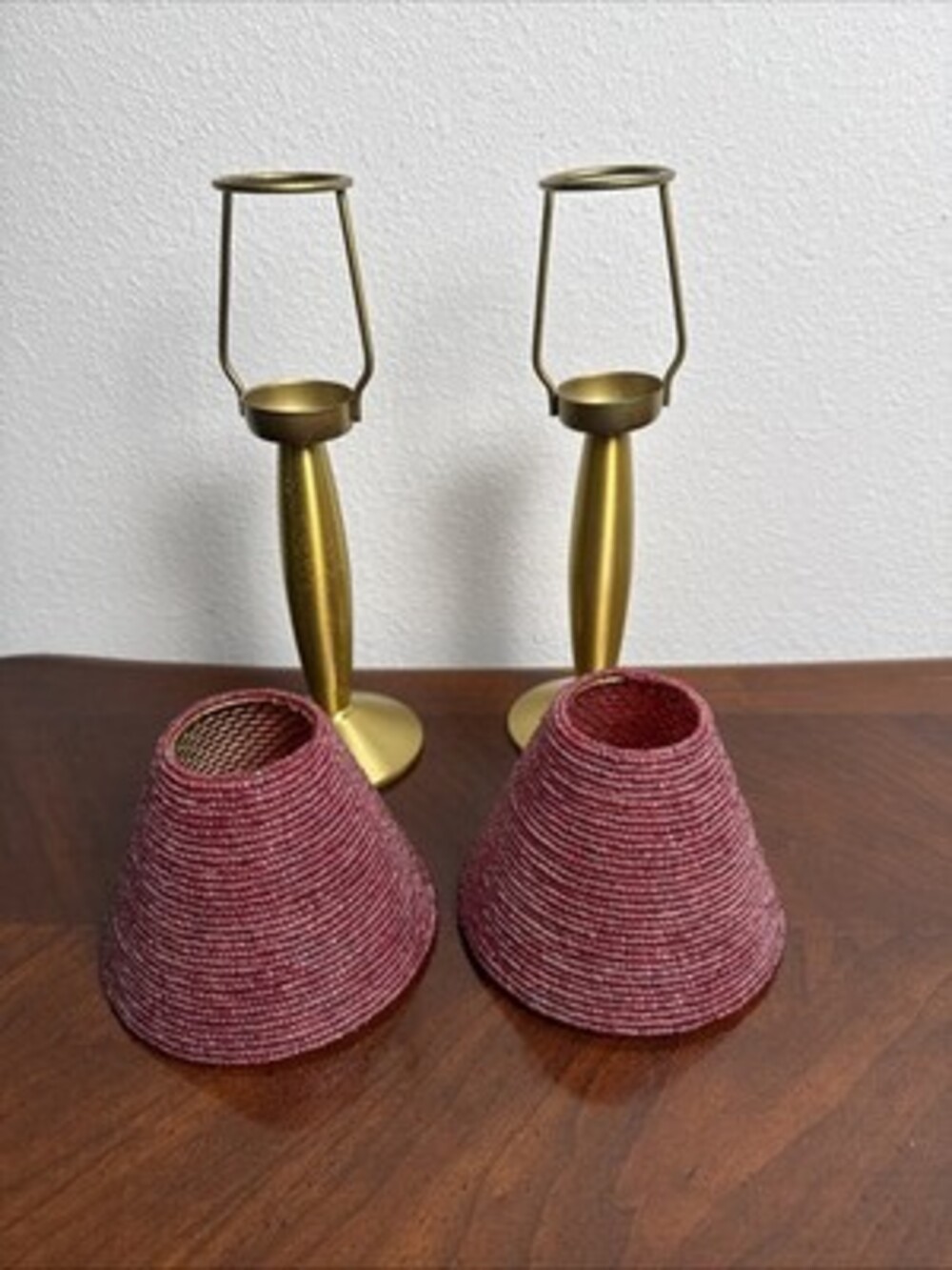 Beaded Tealight Candle Lamp Light  13” height Red Color Beads 2 pieces Valentine - Picture 7 of 8